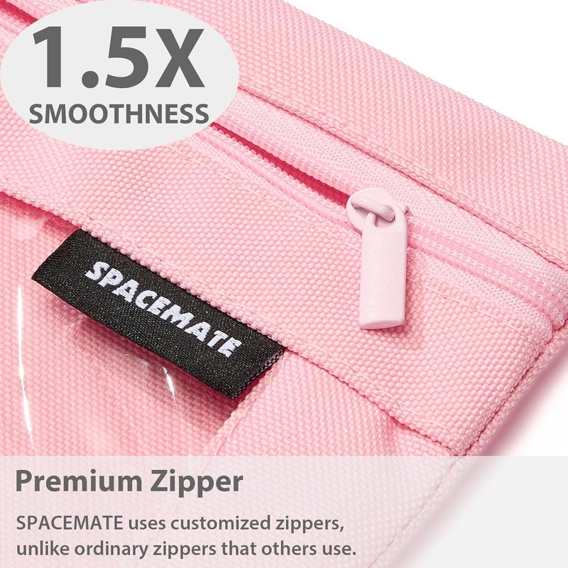 SPACEMATE 2 Pack Binder Pencil Pouch Case Box Bag for 3 Ring Binder School Supplies Girls Boys Kids, Clear Preppy Stuff Large Aesthetic Pen Organizer, Back to College Stationary, Light Pink - Image 4